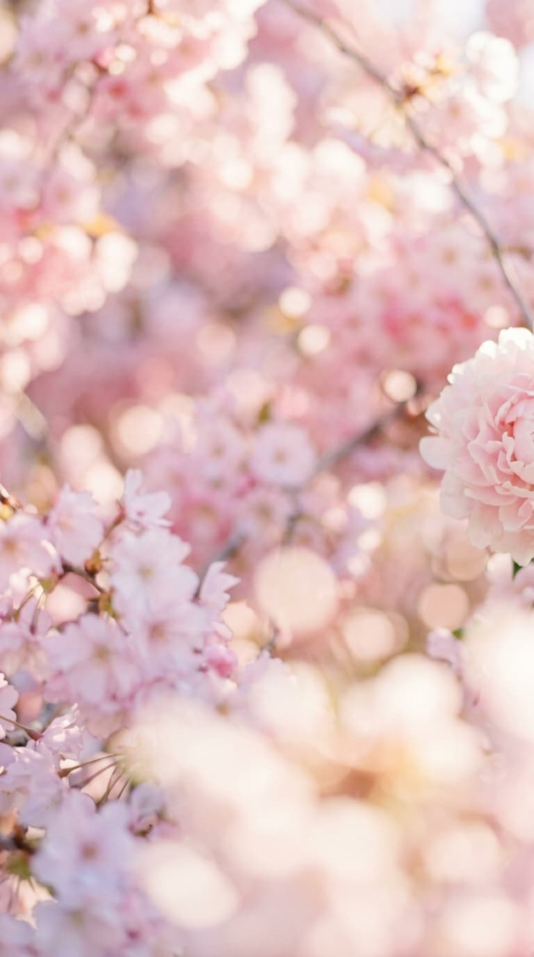 Dreamy pink cherry blossoms and bokeh